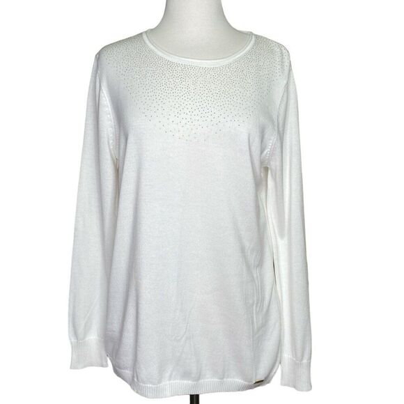 Calvin Klein Sweater Size Large White Studded Neck - Picture 1 of 7